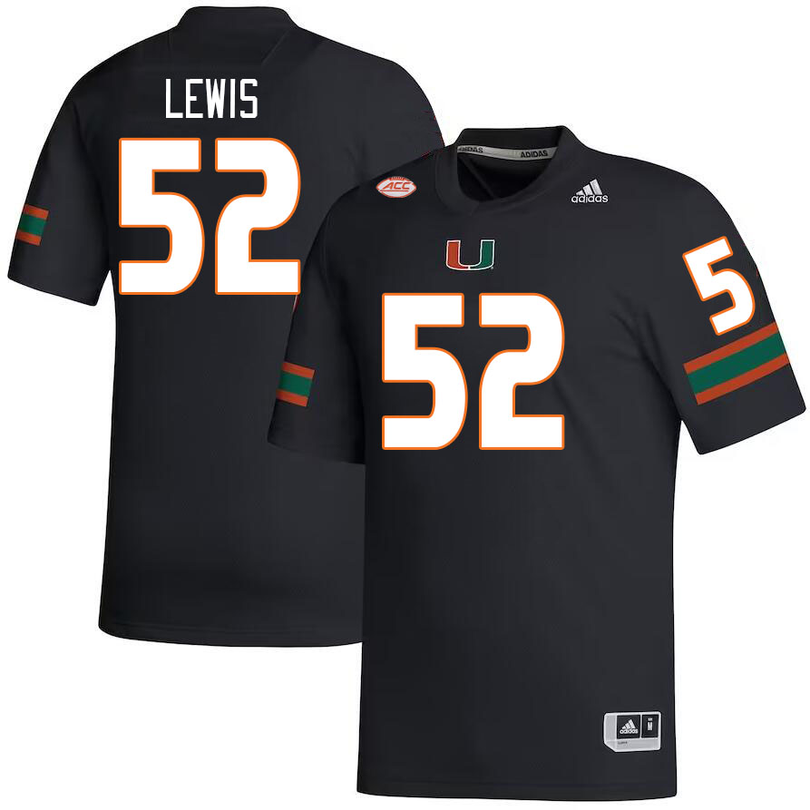 #52 Ray Lewis Miami Hurricanes Jerseys Football Stitched-Black